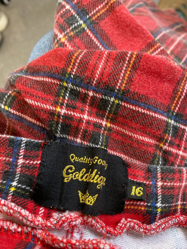 Fabulous Tartan Y2K Goldigga red leggings Uk16 NC001