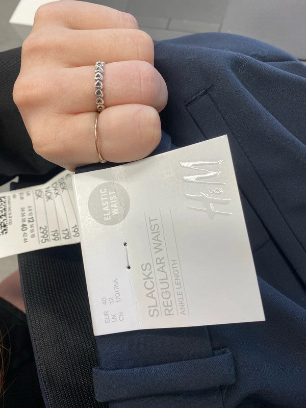 Lovely H&M navy slacks ankle length office UK 12 AO001