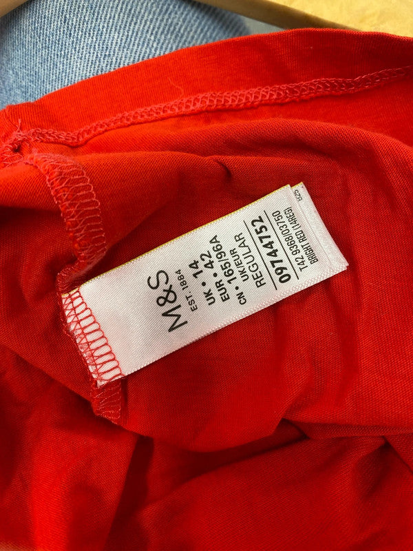 Fabulous M&S Red tiered Smock dress pure cotton Uk14 IM001