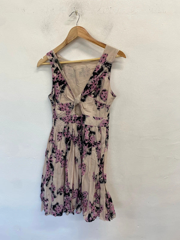 Lovely mint velvet beige pink patterned midi dress UK 12 KN003