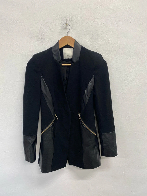 Lovely river island black jacket with faux leather sleeve and collar UK S KM004