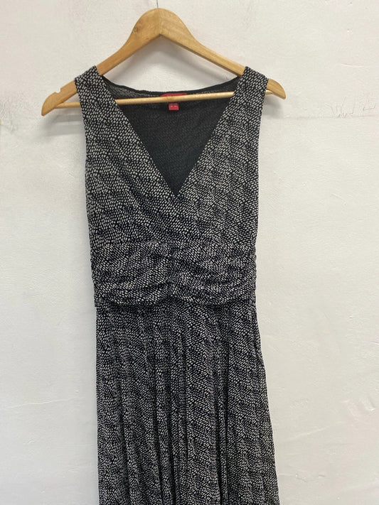 Lovely monsoon black white pattern ditsy low bust dress UK 12 ED001