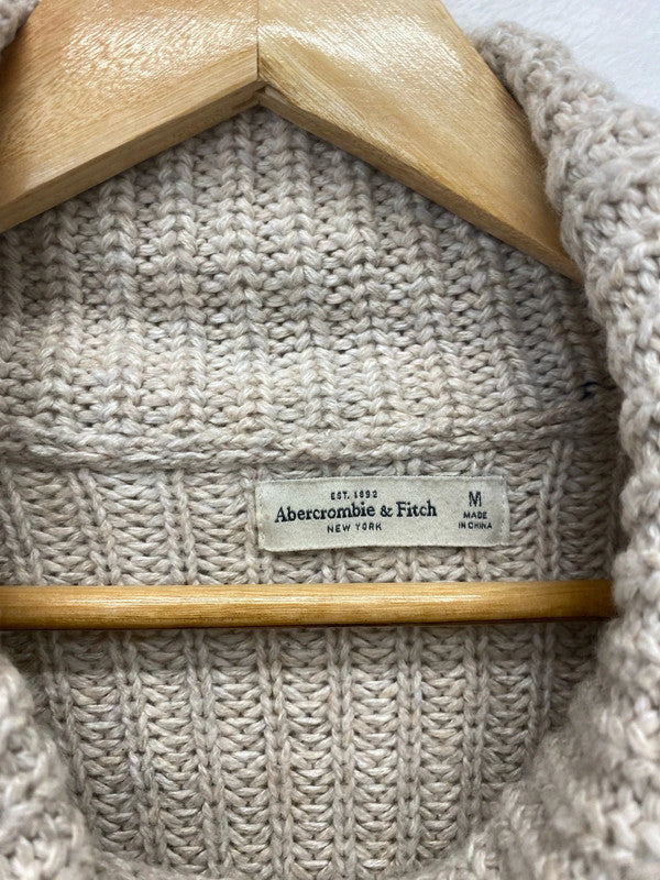 Abercrombie & Fitch Stylish Beige Chunky Knit Jumper Size M KM005