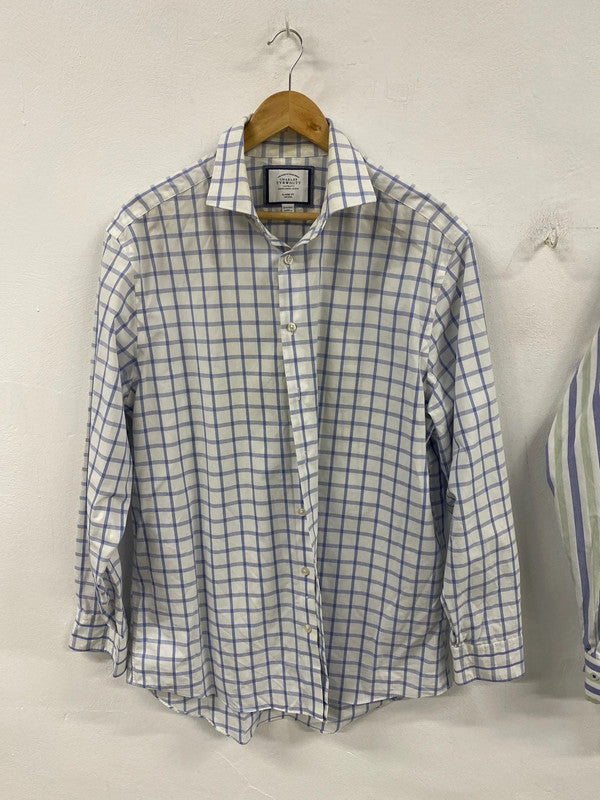 Duo of Mens classic shirts stripe check 16.5 Charles Tyrwhitt M&S bundle 61 JS004