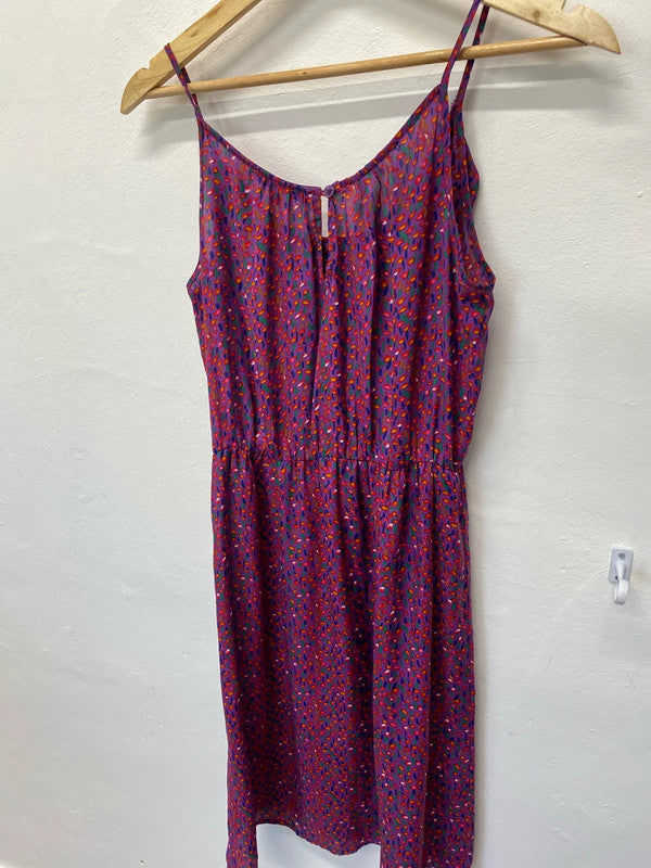Fabulous Barkins purple ditsy slinky summer dress Uk8 JM005