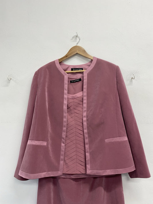 Lovely Jacques Vert Rose 3 Piece Skirt Suit UK 16-18 IZ001