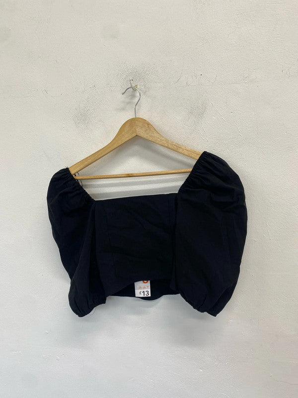 Lovely Primark black Bardot puff sleeve top UK 8 JA001