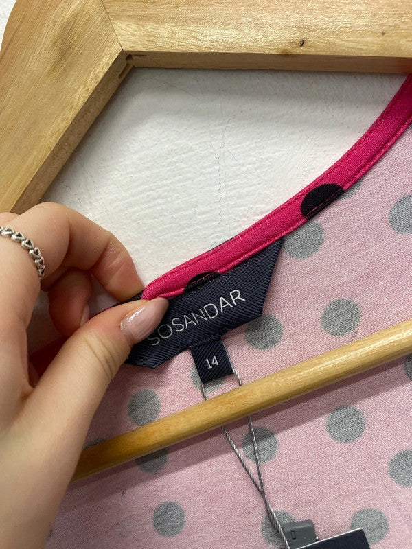 Stunning sosander pink polka ruffle midi dress nwt UK 14 LW005