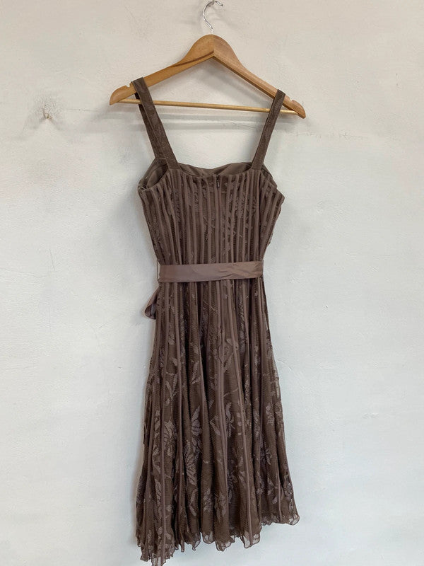 Fabulous Jacques Vert fawn brown occasion Dress fit & Flare Uk12 KS003