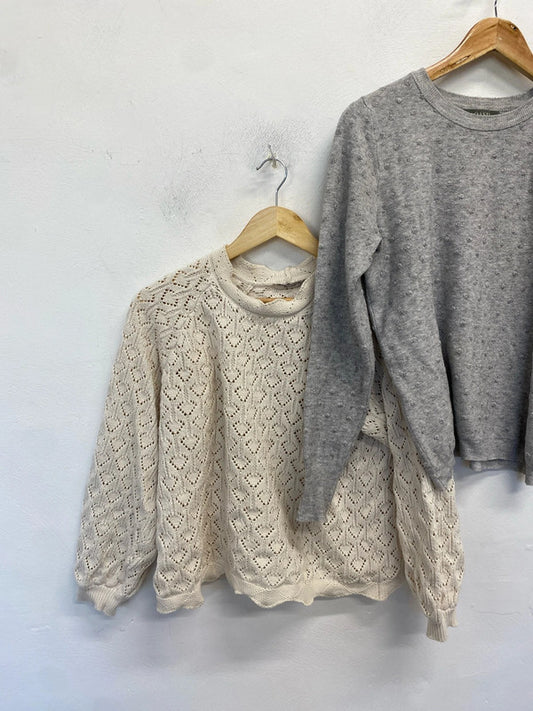 Lovely duo of jumpers oasis tu grey cream crochet UK 14 #1 LN001