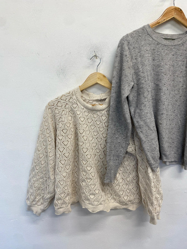 Lovely duo of jumpers oasis tu grey cream crochet UK 14 #1 LN001