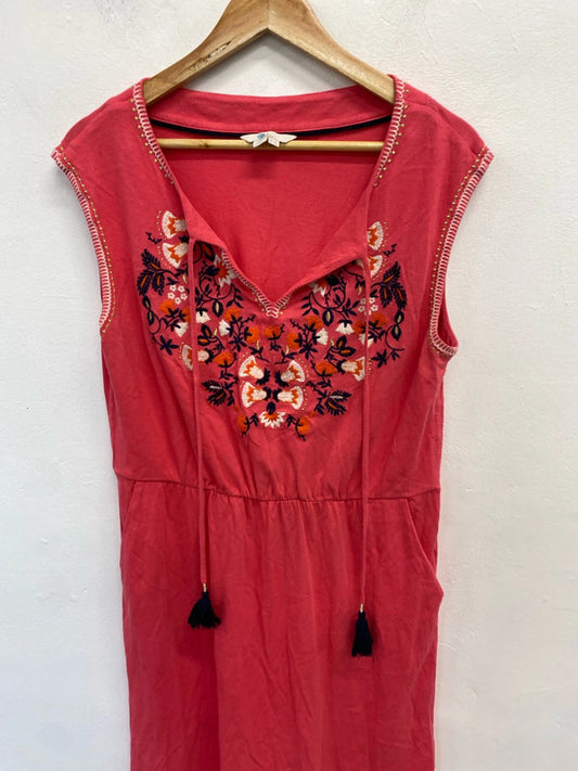 Lovely Boden pink detailed v neck tassel dress UK 14L KN003