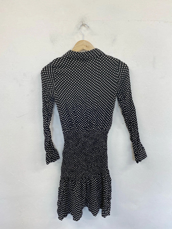 River Island Preppy Black & White Polkadot Drop Waist Mini Dress UK 6 CJ001