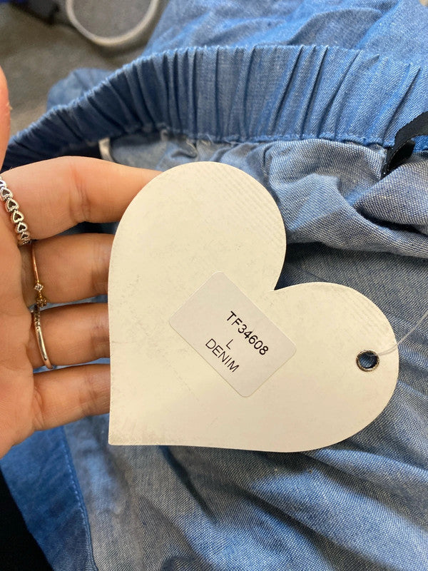 Stunning paper hearts off the shoulder blue denim top UK L MW001