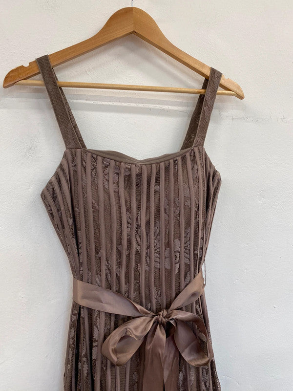 Fabulous Jacques Vert fawn brown occasion Dress fit & Flare Uk12 KS003