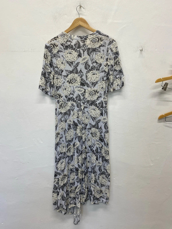 Modern Rarity Elegant Pale Blue Floral Pattern Asymmetric Midi Dress Size M KM005