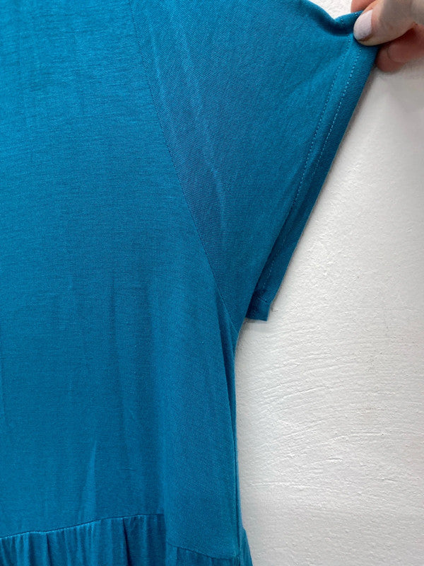 Fabulous Eb&Ive turquoise blue tiered smock jersey dress Uks SR006