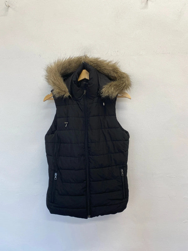 Fabulous Black faux Fur lined Gilet Banana Republic UkL Petite GW001