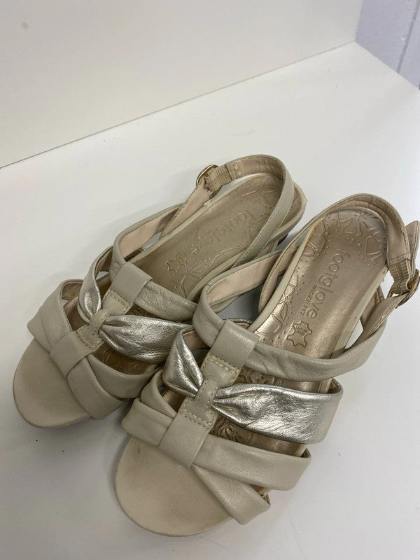 Fabulous Footglove Cream & Silver wedge sandals Uk4 Wide fit NC001