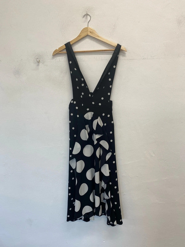 Gorgeous polka black white Topshop petite dress low bust frill UK 8 LK009