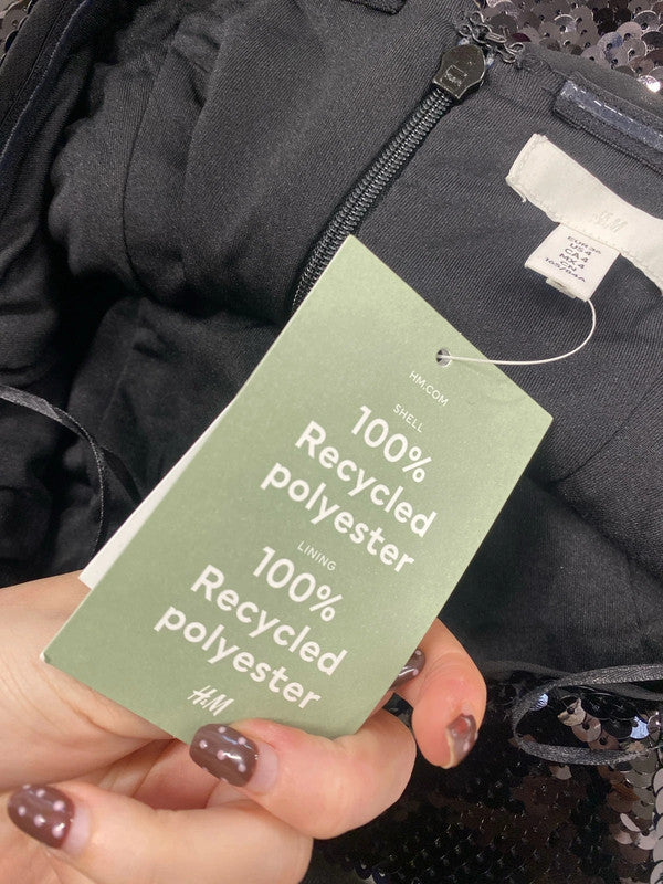 Gorgeous h&m black sequin mini bandeau party sexy dress UK 8 RG020