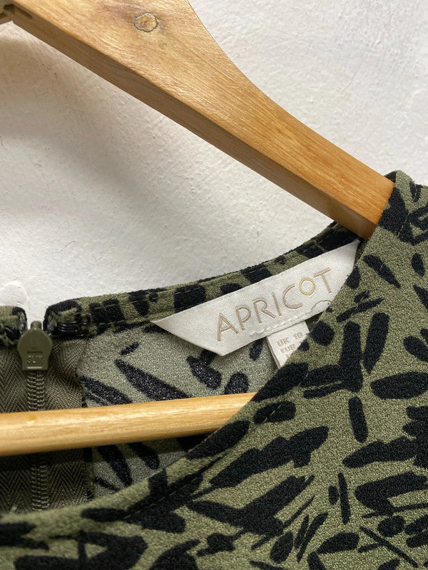 Fabulous Apricot Khaki & black abstract dress Uk10 LD001