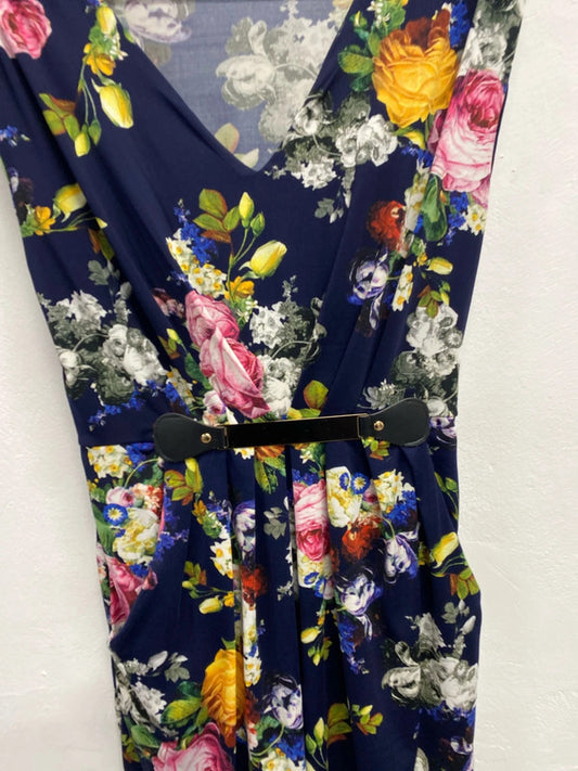 Lovely mela London navy floral dress v neck midi UK 10 JA002