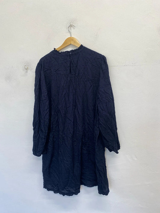 Lovely next navy blue embroidered smock dress UK 20 IM001