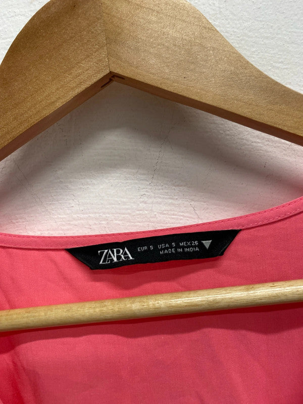 Stunning Zara pink tiered smock maxi dress cerise pink UK S KS002