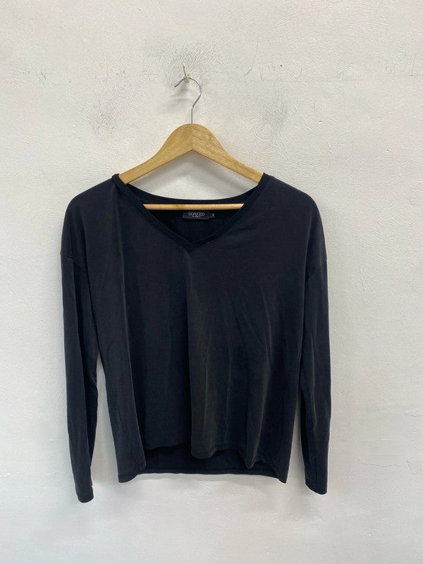 Lovely soaked in luxury black long sleeve top UK M SS002