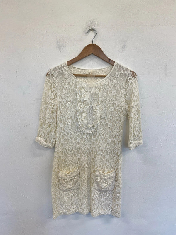 Next Elegant Cream Lace Mini Dress UK 10 SW001