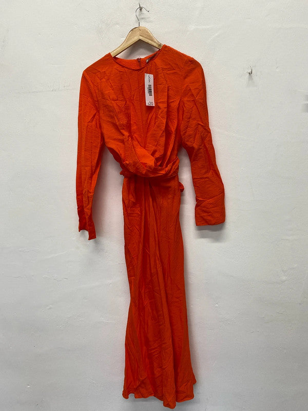 Fabulous George Bright tangerine orange midi occasion dress Uk16 EC003