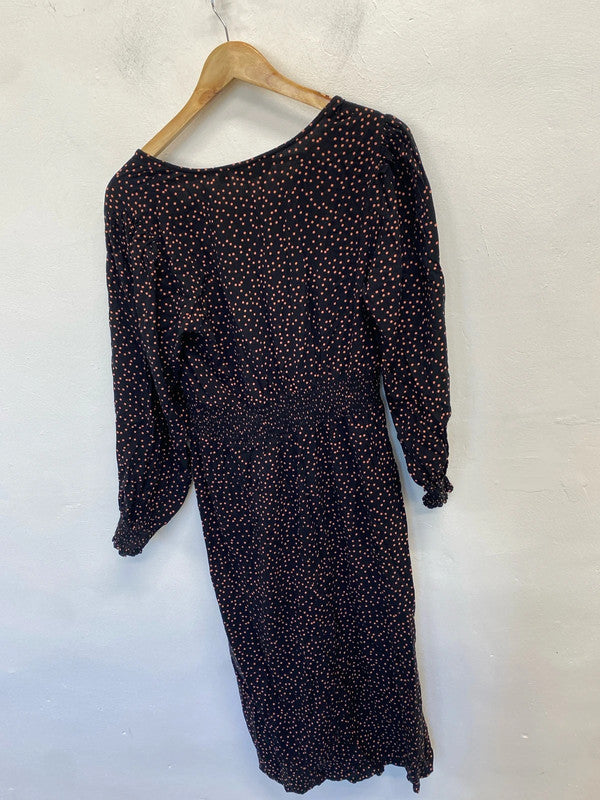 Lovely Dorothy Perkins black pink spotted midi smock dress UK 14 LN001