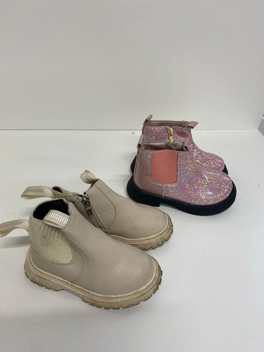 Fabulous bundle 5 Duo of girls ankle boots sparkly pink & cream uk26 JS005