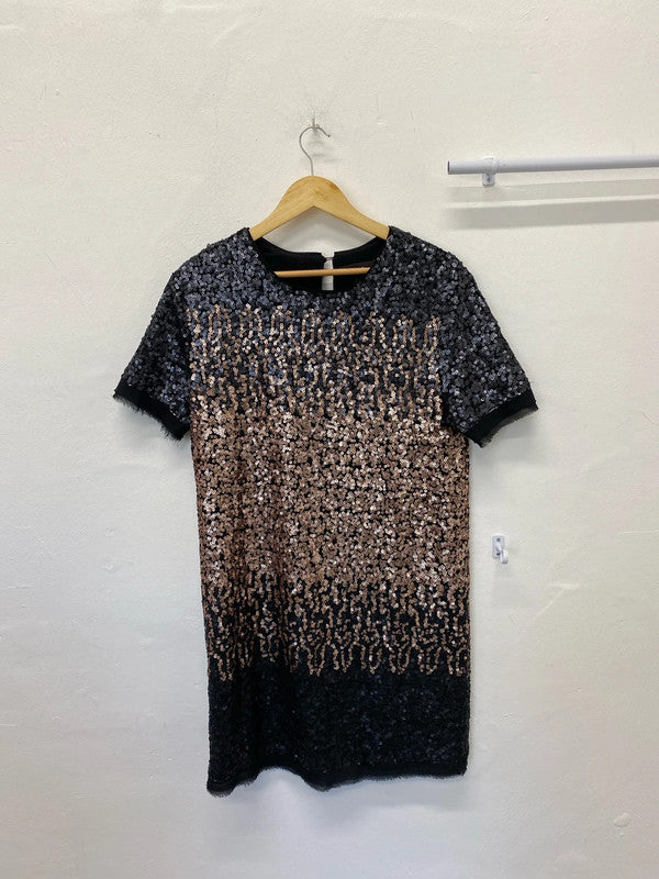 Fab Next classic sequin party dress rose gold & black Uk12 MB001