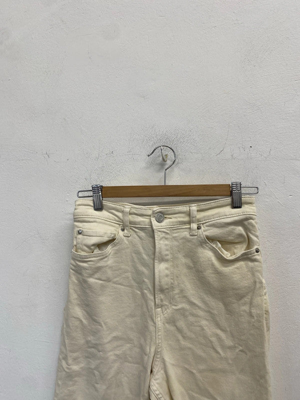 Lovely H&M beige raw hem wide leg jeans UK 8 JA001