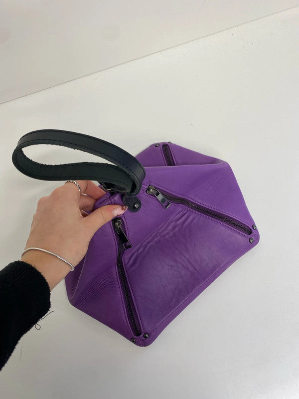 Lovely asos purple real leather 4 zip compartment triangular bag one size AT001