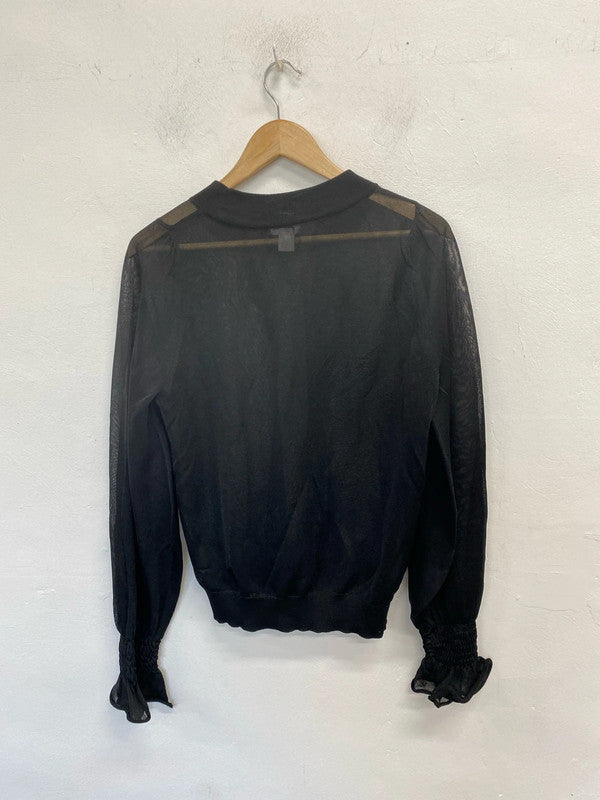Lovely H&M semi sheer black frill sleeve top UK S JB001