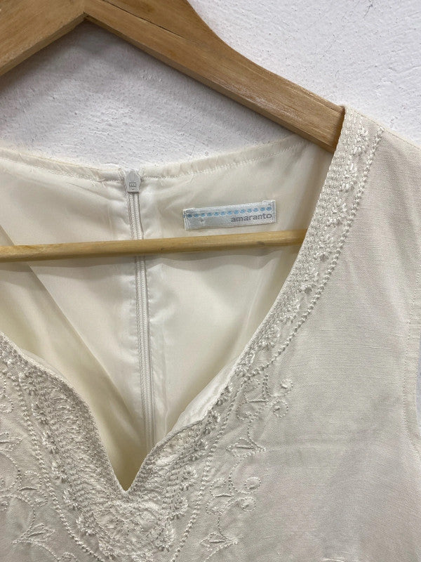 Amaranto Elegant Cream Embroidered Sheath Dress UK 12 MM005