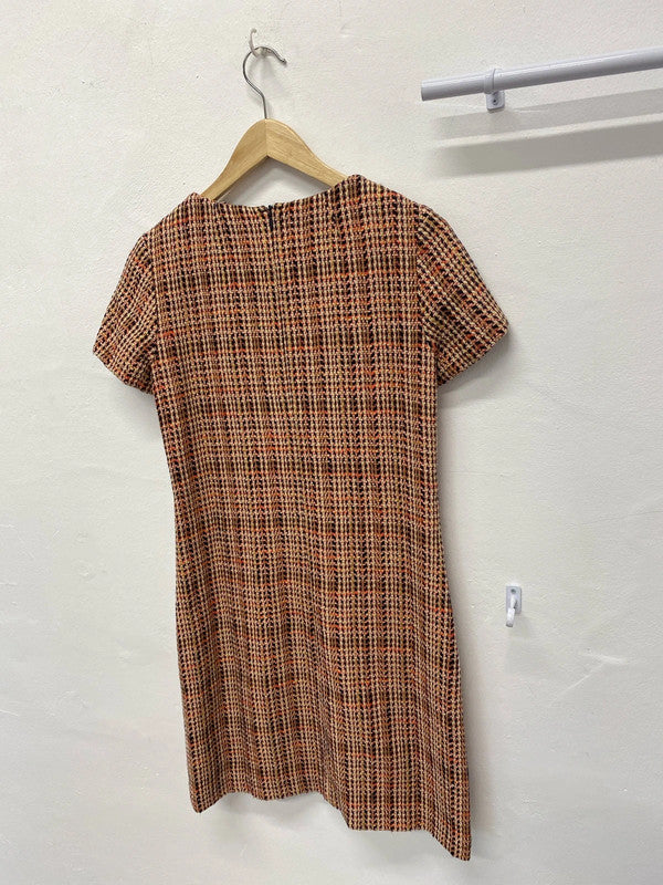 Fabulous Jigsaw Orange Navy check silk blend formal dress Uk8 AG006