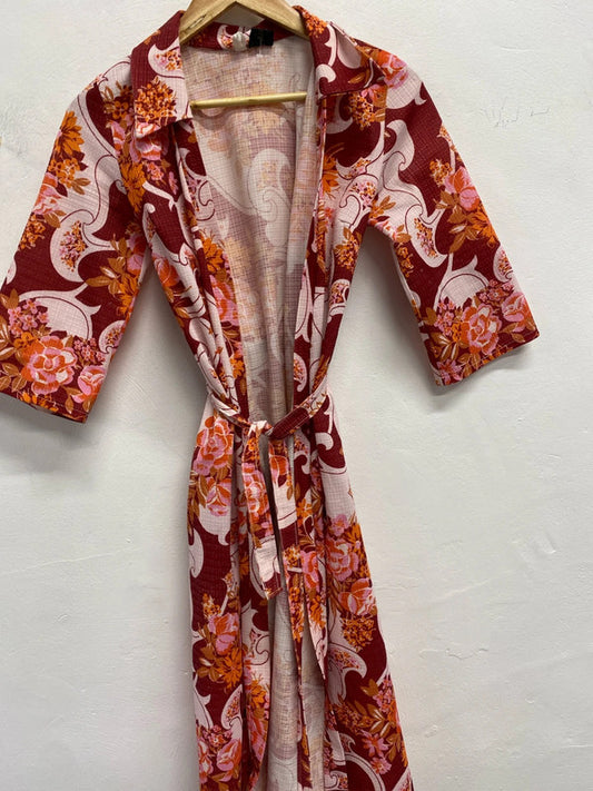 Lovely vanjoy vintage red orange floral swirl wrap dress pit to pit 20 length 45 inches NS003