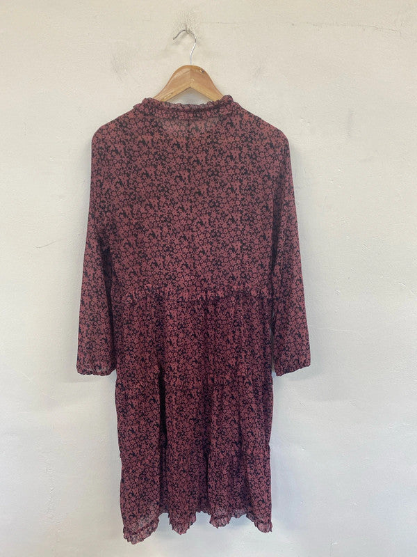 Hush Gorgeous Thora Ditsy Floral Burgundy Midi Dress + Slip UK 10 JP001