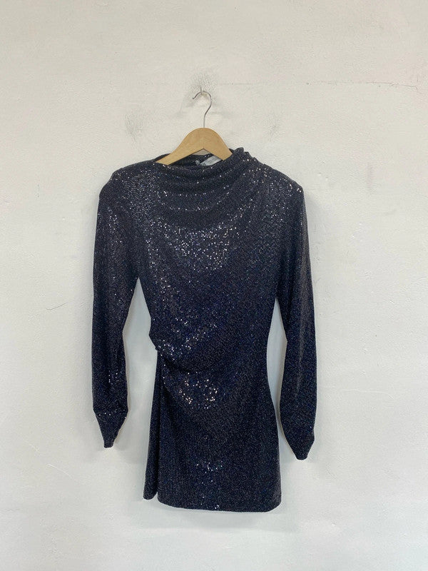 Zara Glitzy Silvery Black Sparkle Asymmetric Mini Dress Size XS SD002