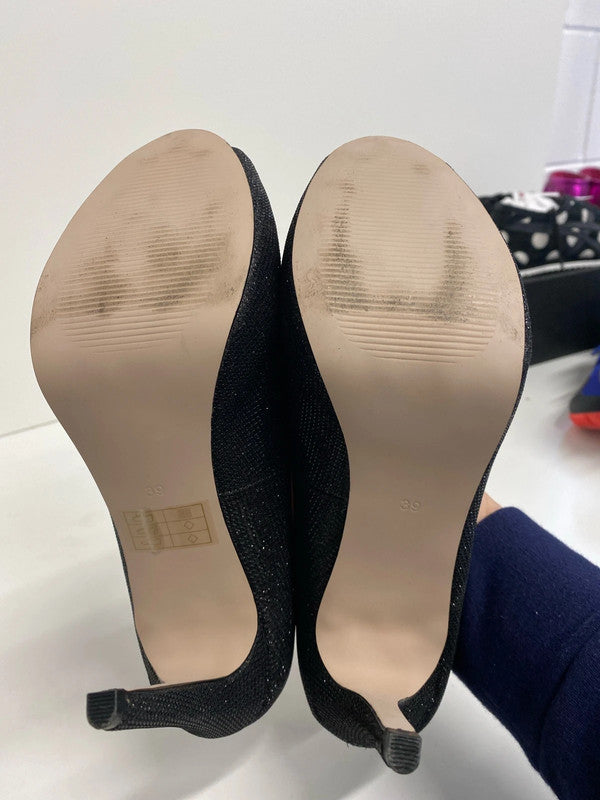 Fabulous Carvela Black peep toe shimmer sparkly party stilletos UK6 LH002