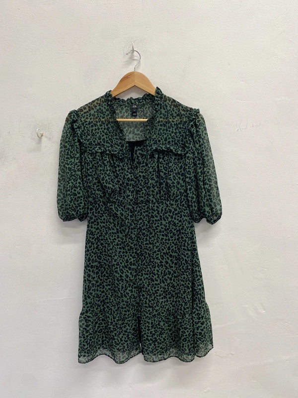 Stunning river island green black leopard smock dress UK 8 KM004