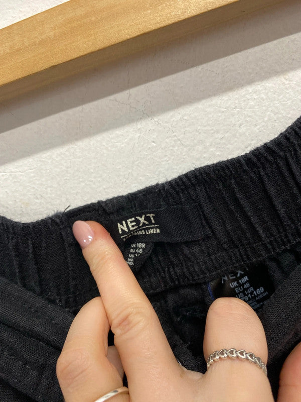 Lovely next black linen cuffed trousers UK 18r KN002