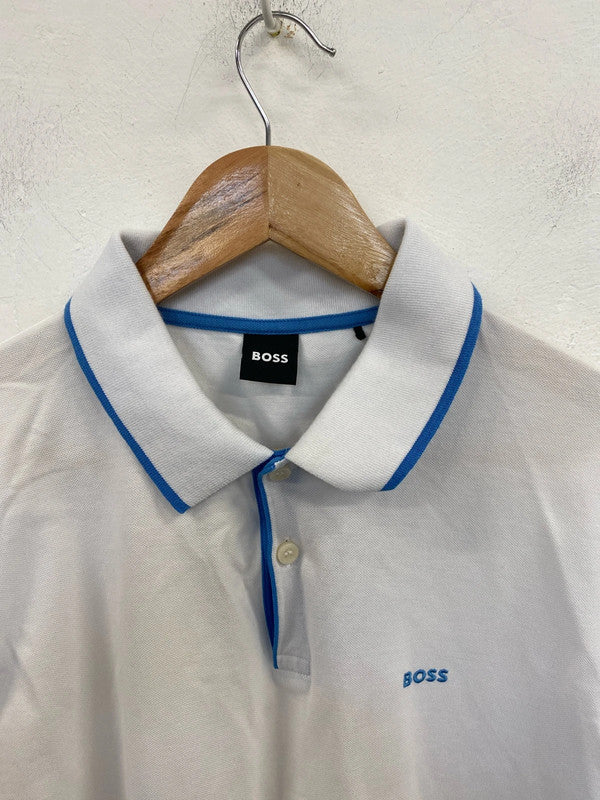 Hugo Boss Smart White & Blue Embroidered Polo Shirt Size XL AT001