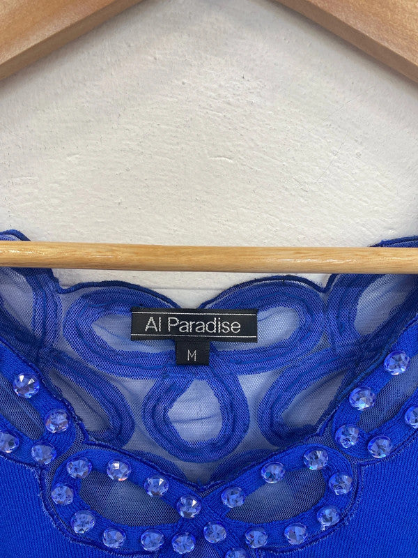 Al Paradise Glitzy Blue Bedazzled Vest Top Size M RR002