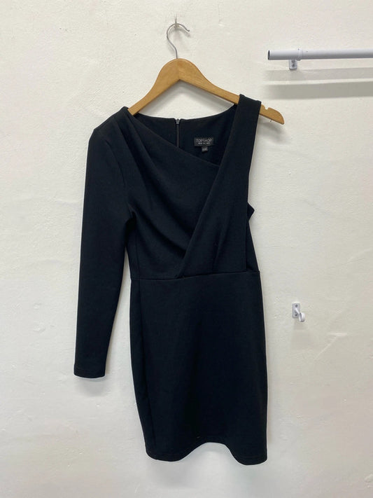 Fabulous TopShop black mini dress assymetric Uk10 Y2K LD003