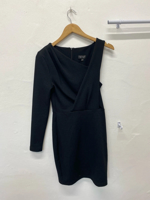 Fabulous TopShop black mini dress assymetric Uk10 Y2K LD003